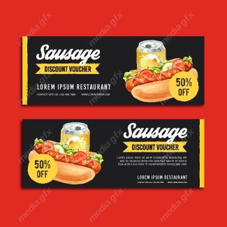 وکتور بنر و لیبل فست فود، پیتزا، سیب زمینی وهمبرگر MV001637