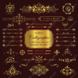 وکتور کادر و حاشیه، جدا کننده و عناصر تزئینی طلایی اسلیمی MV001728