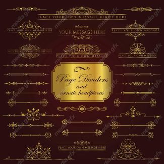 وکتور کادر و حاشیه، جدا کننده و عناصر تزئینی طلایی اسلیمی MV001729