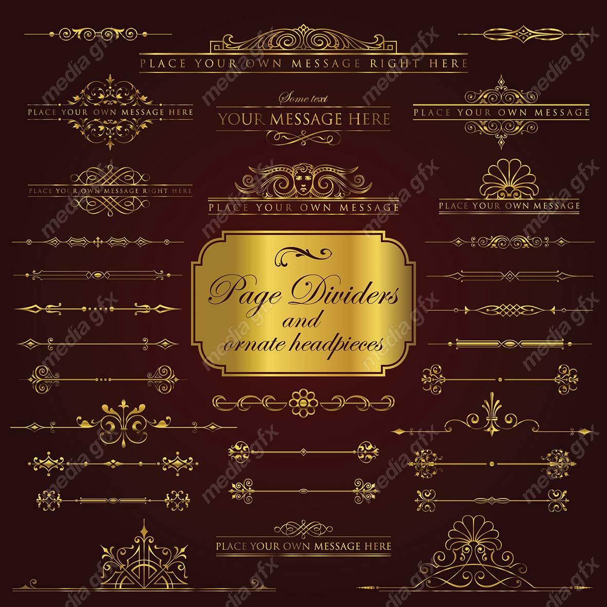 وکتور کادر و حاشیه، جدا کننده و عناصر تزئینی طلایی اسلیمی MV001729