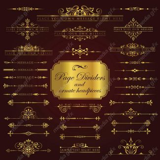 وکتور کادر و حاشیه، جدا کننده و عناصر تزئینی طلایی اسلیمی MV001730