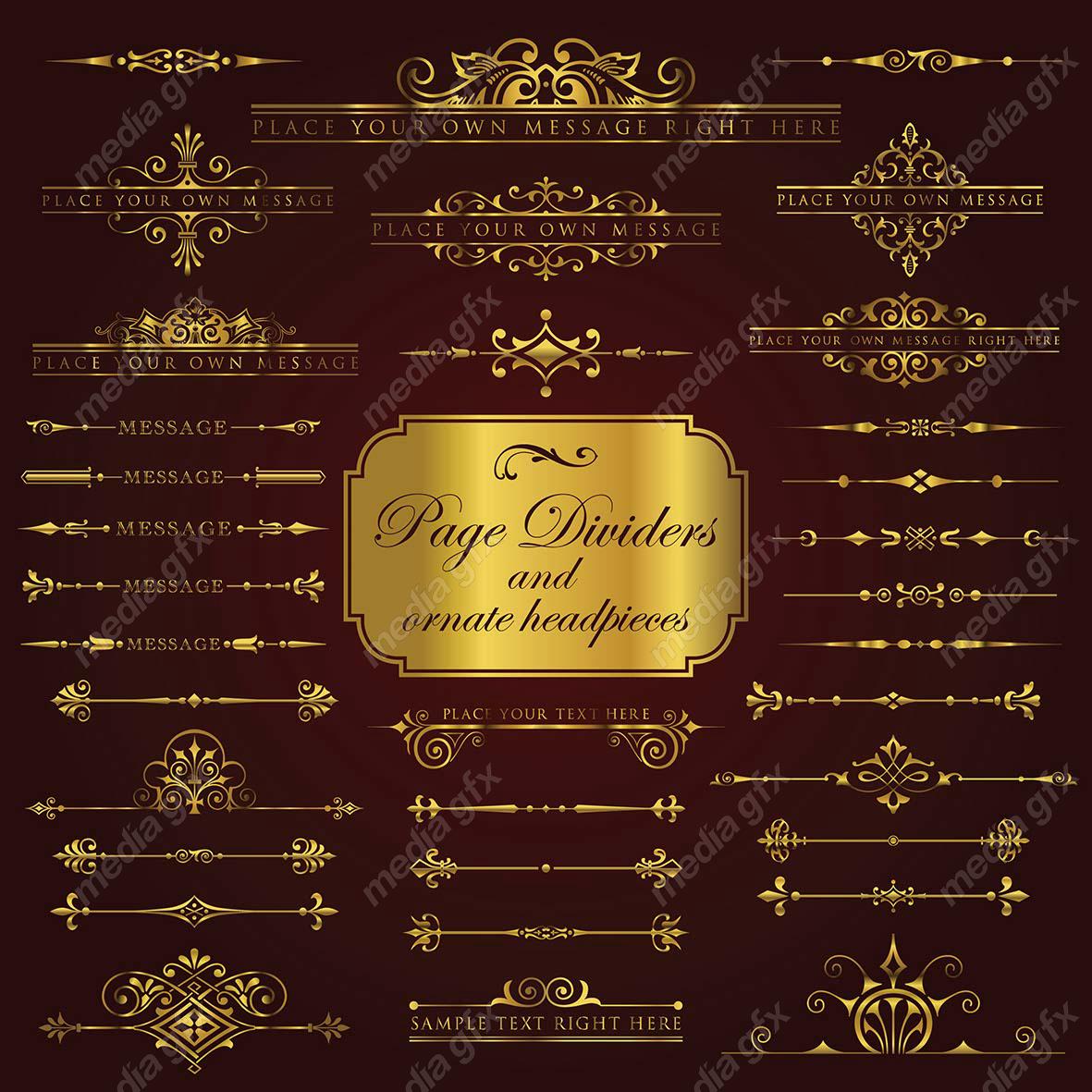 وکتور کادر و حاشیه، جدا کننده و عناصر تزئینی طلایی اسلیمی MV001730