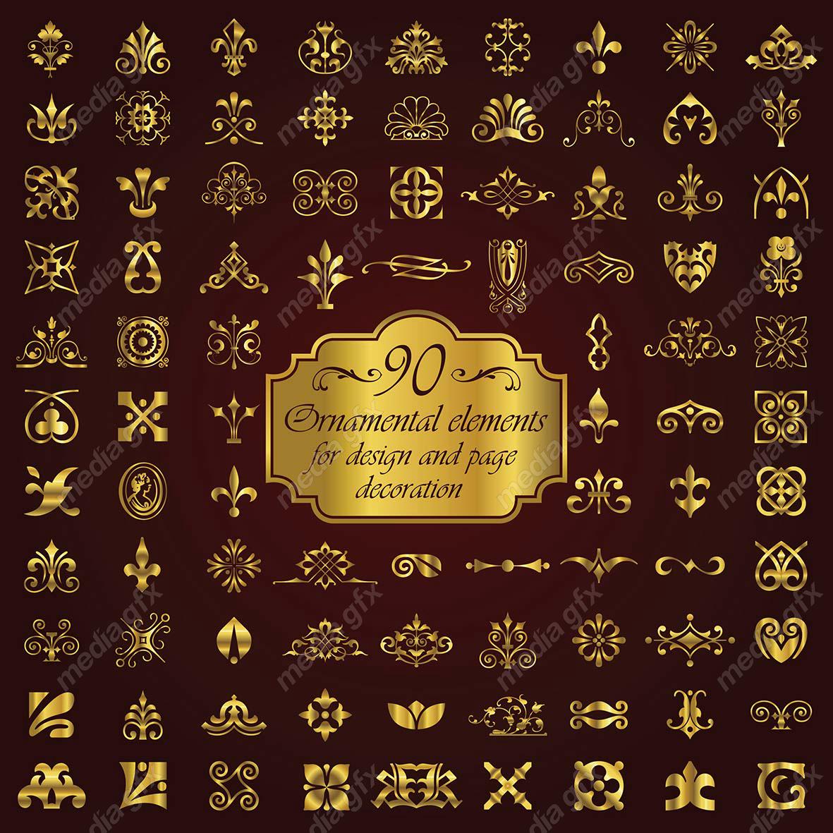 وکتور کادر و حاشیه، جدا کننده و عناصر تزئینی طلایی اسلیمی MV001731