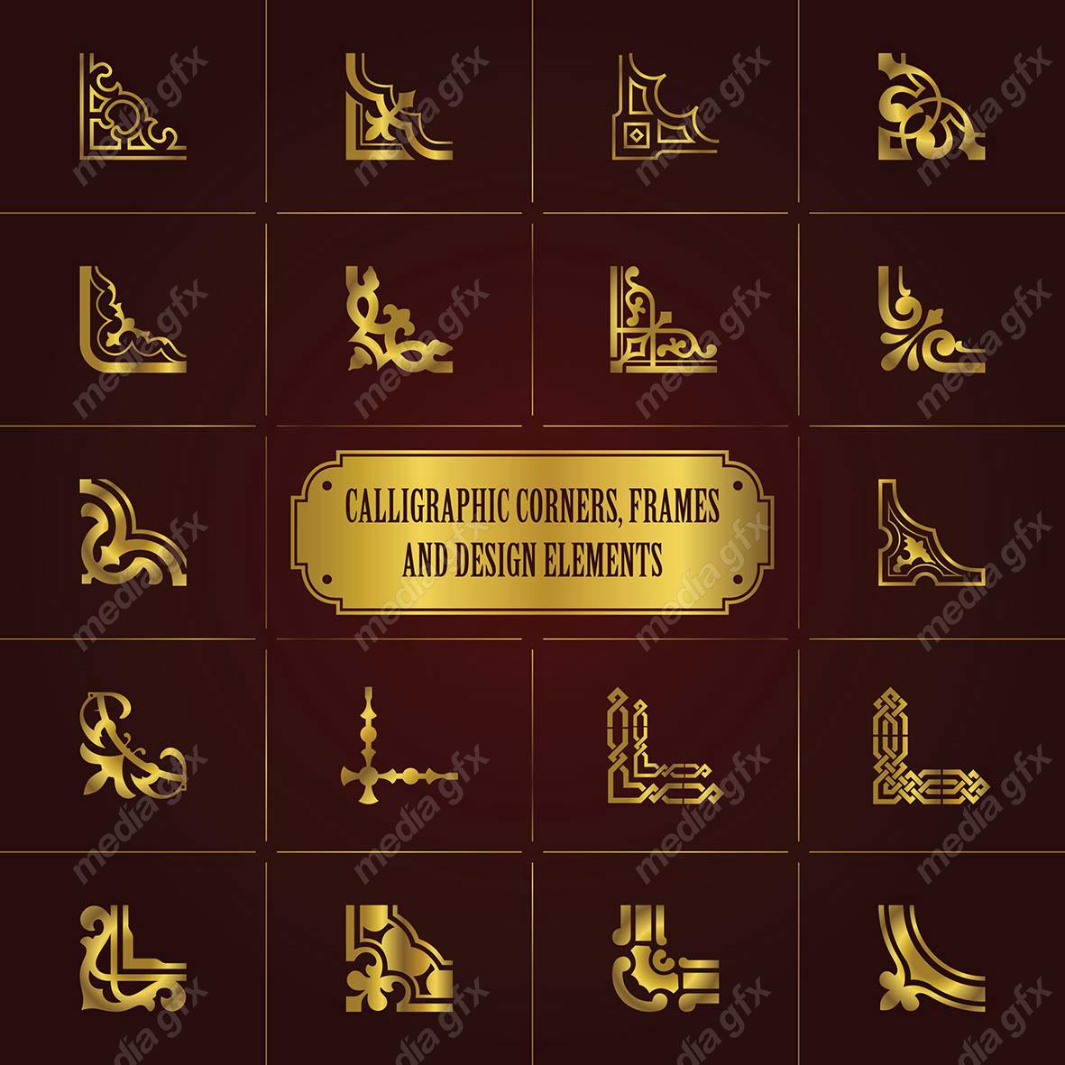 وکتور کادر و حاشیه، جدا کننده و عناصر تزئینی طلایی اسلیمی MV001732