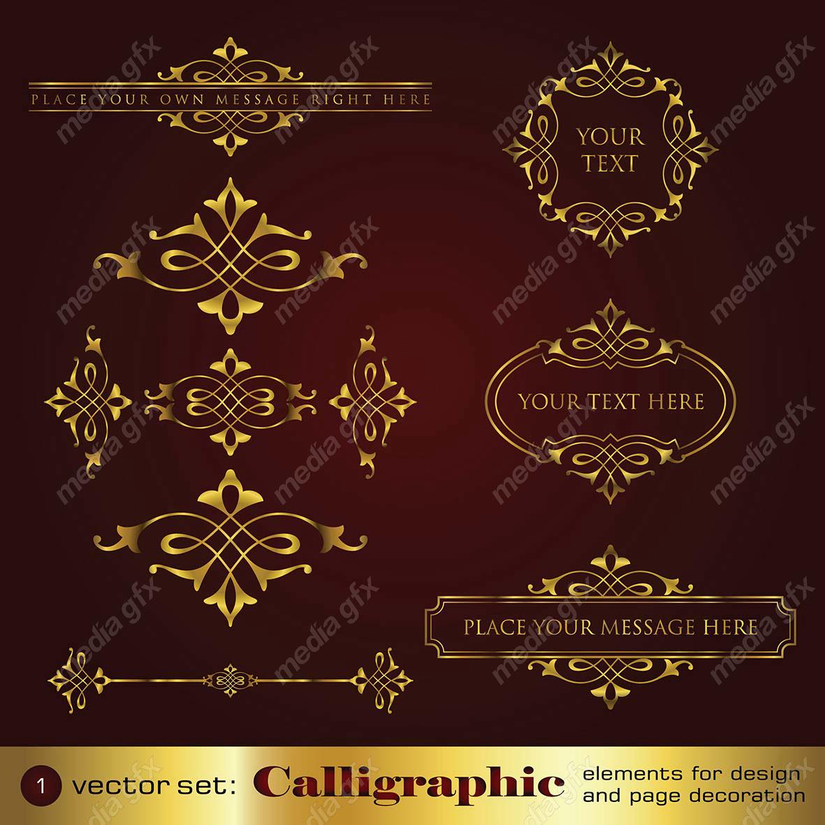 وکتور کادر و حاشیه، جدا کننده و عناصر تزئینی طلایی اسلیمی MV001733