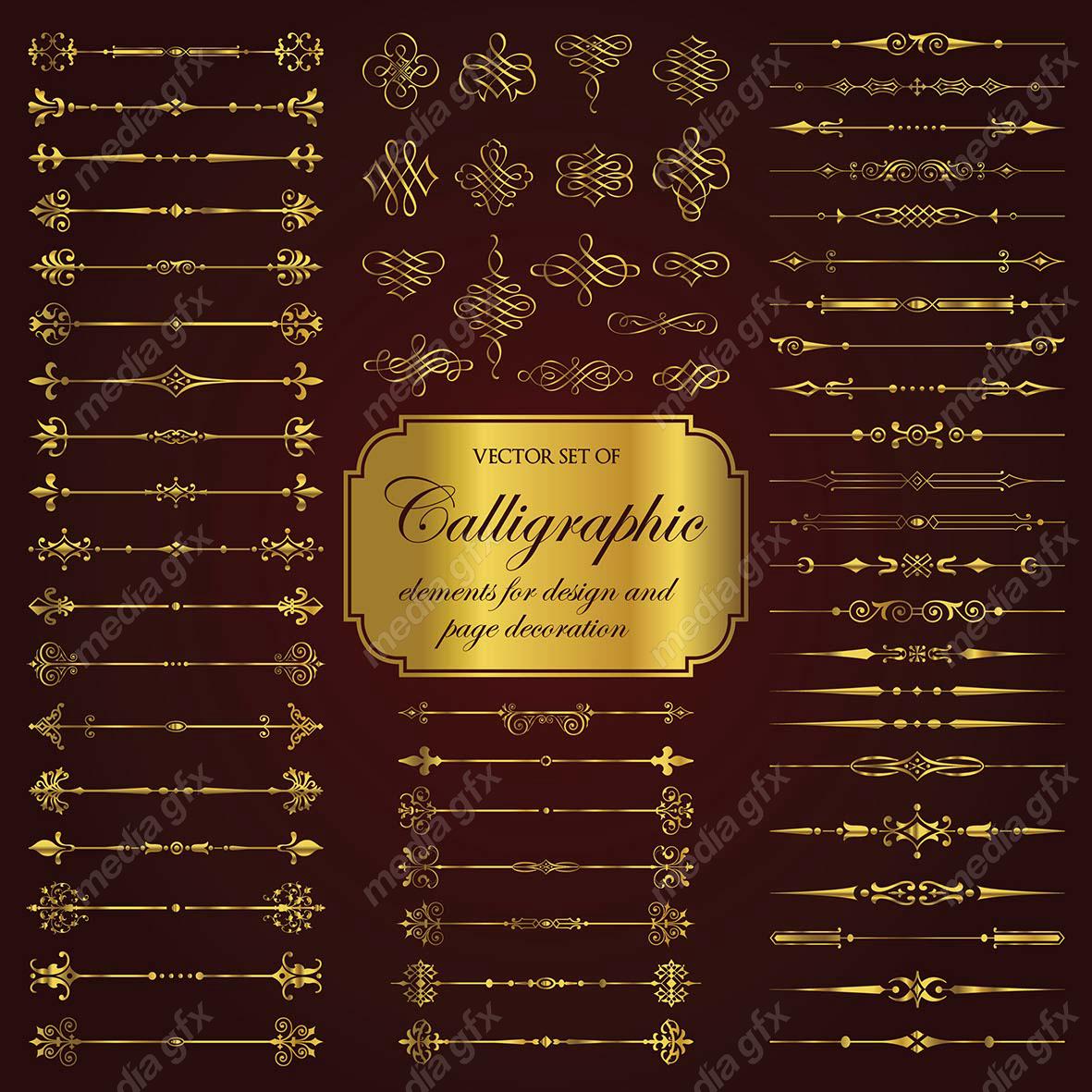 وکتور کادر و حاشیه، جدا کننده و عناصر تزئینی طلایی اسلیمی MV001735