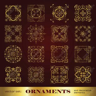 وکتور کادر و حاشیه، جدا کننده و عناصر تزئینی طلایی اسلیمی MV001737