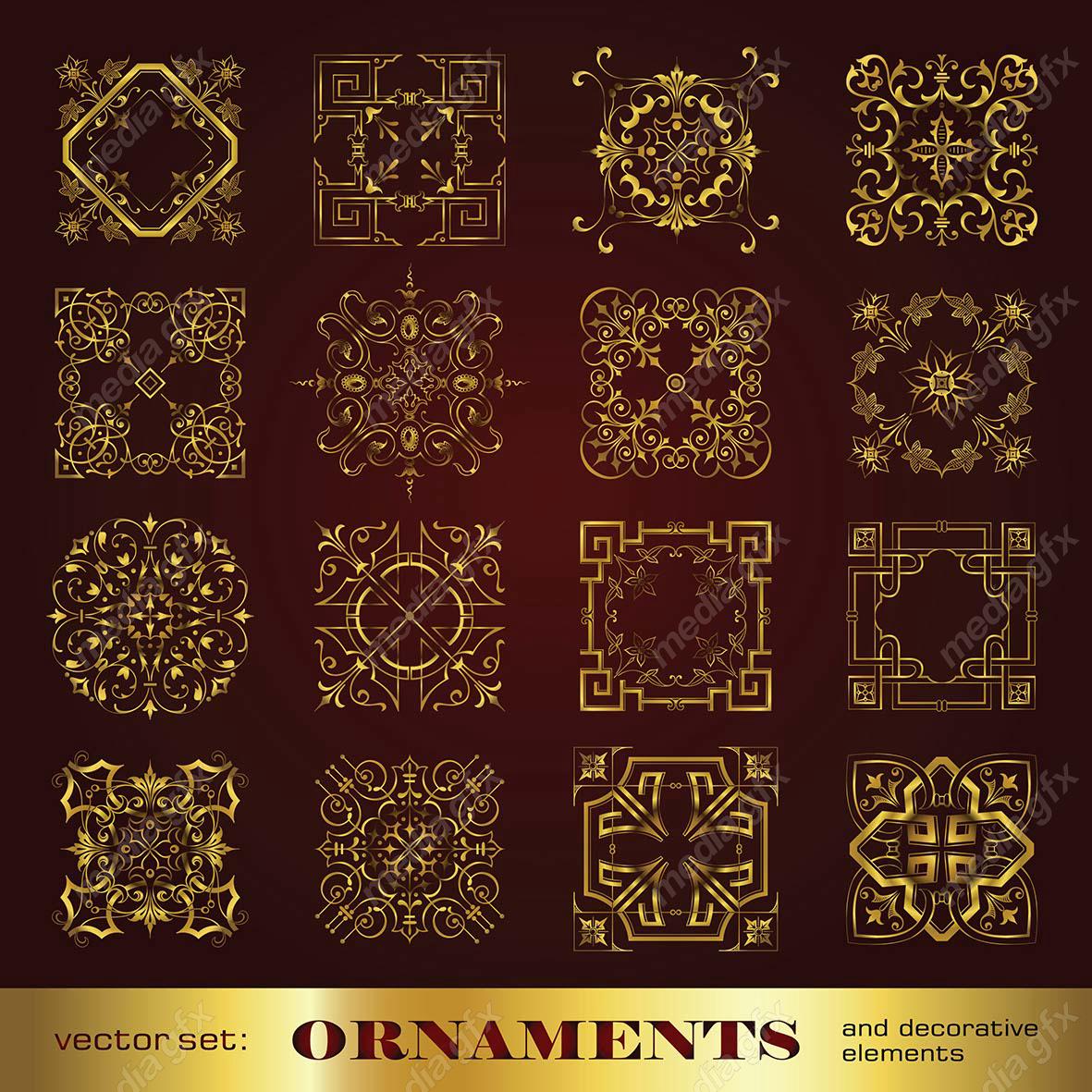 وکتور کادر و حاشیه، جدا کننده و عناصر تزئینی طلایی اسلیمی MV001737