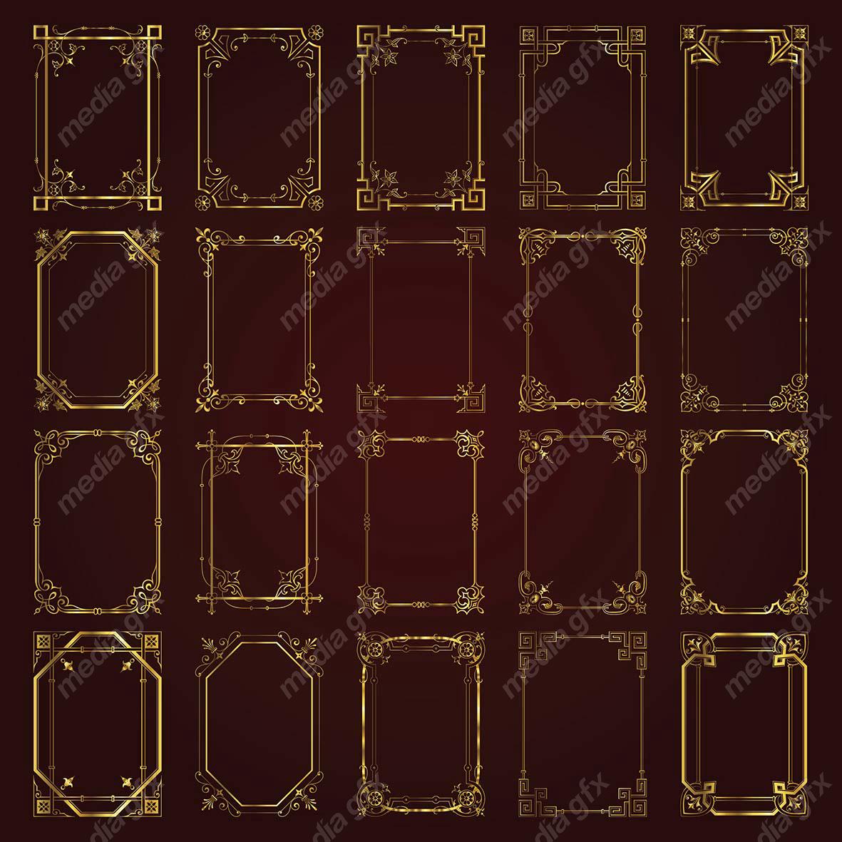 وکتور کادر و حاشیه، جدا کننده و عناصر تزئینی طلایی اسلیمی MV001738