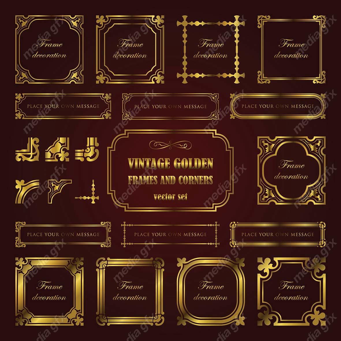 وکتور کادر و حاشیه، جدا کننده و عناصر تزئینی طلایی اسلیمی MV001741