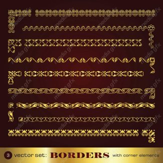 وکتور کادر و حاشیه، جدا کننده و عناصر تزئینی طلایی اسلیمی MV001743