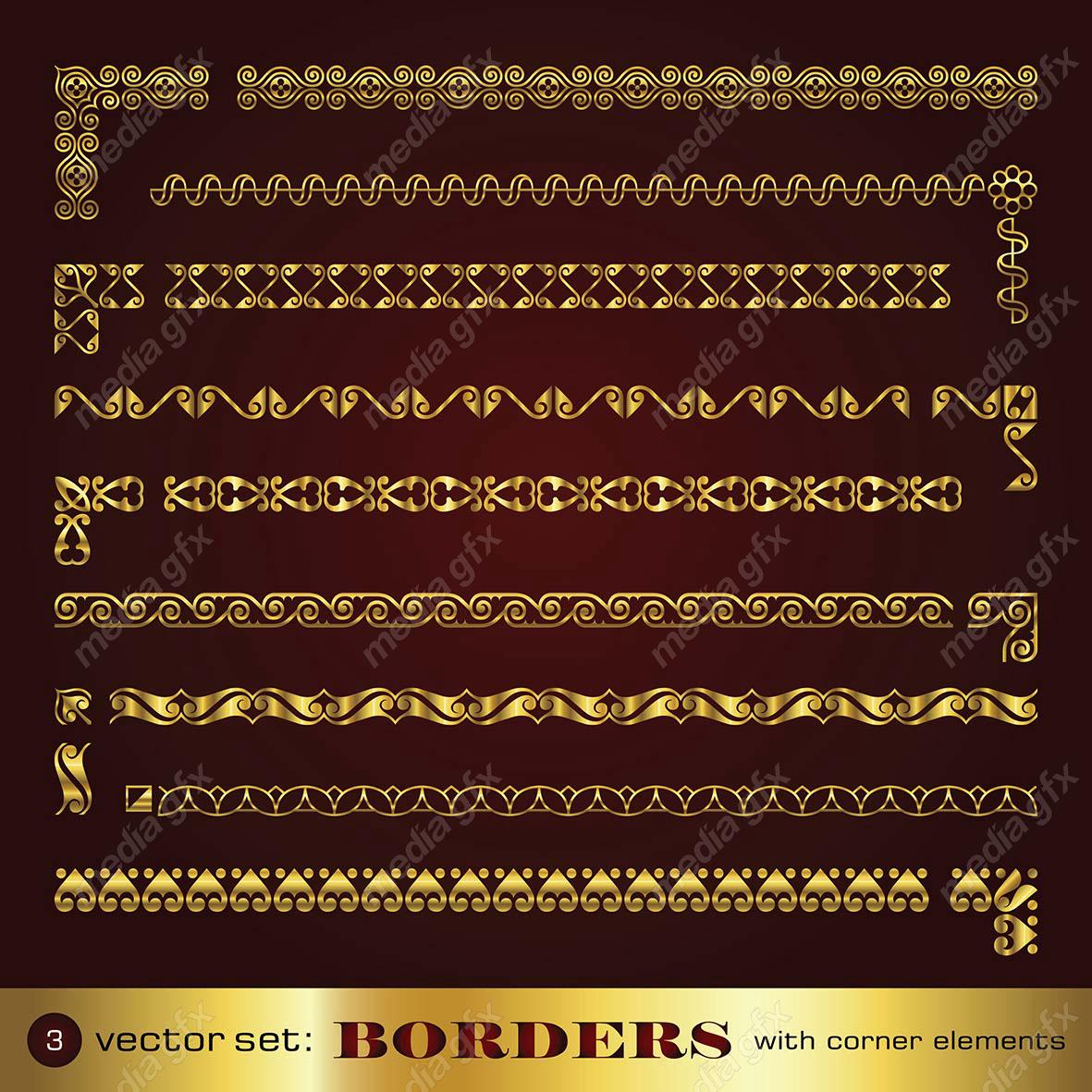 وکتور کادر و حاشیه، جدا کننده و عناصر تزئینی طلایی اسلیمی MV001743