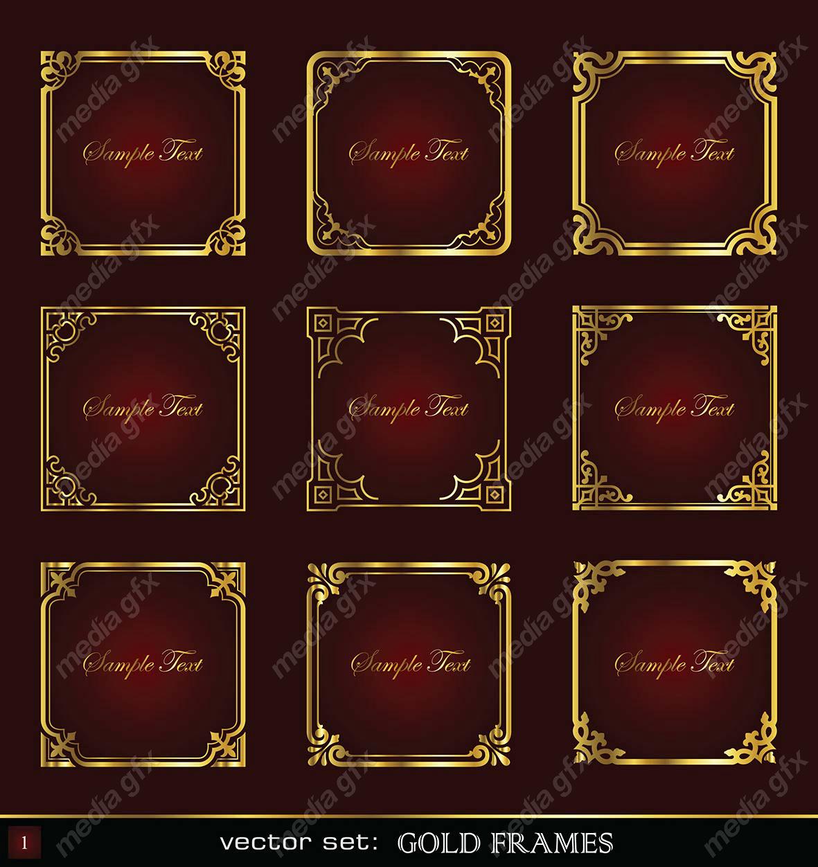 وکتور کادر و حاشیه، جدا کننده و عناصر تزئینی طلایی اسلیمی MV001749