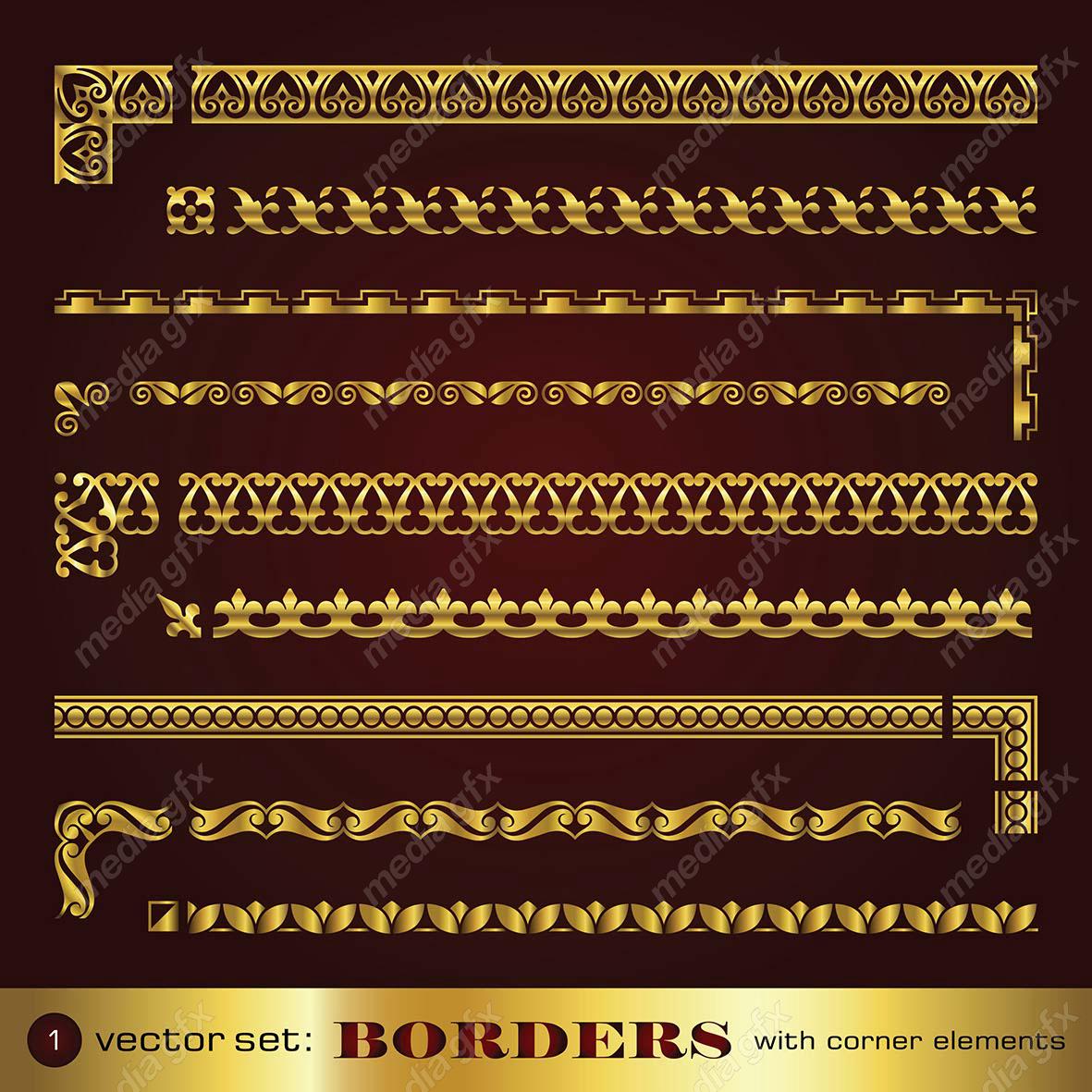 وکتور کادر و حاشیه، جدا کننده و عناصر تزئینی طلایی اسلیمی MV001757