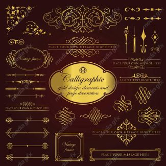 وکتور کادر و حاشیه، جدا کننده و عناصر تزئینی طلایی اسلیمی MV001760