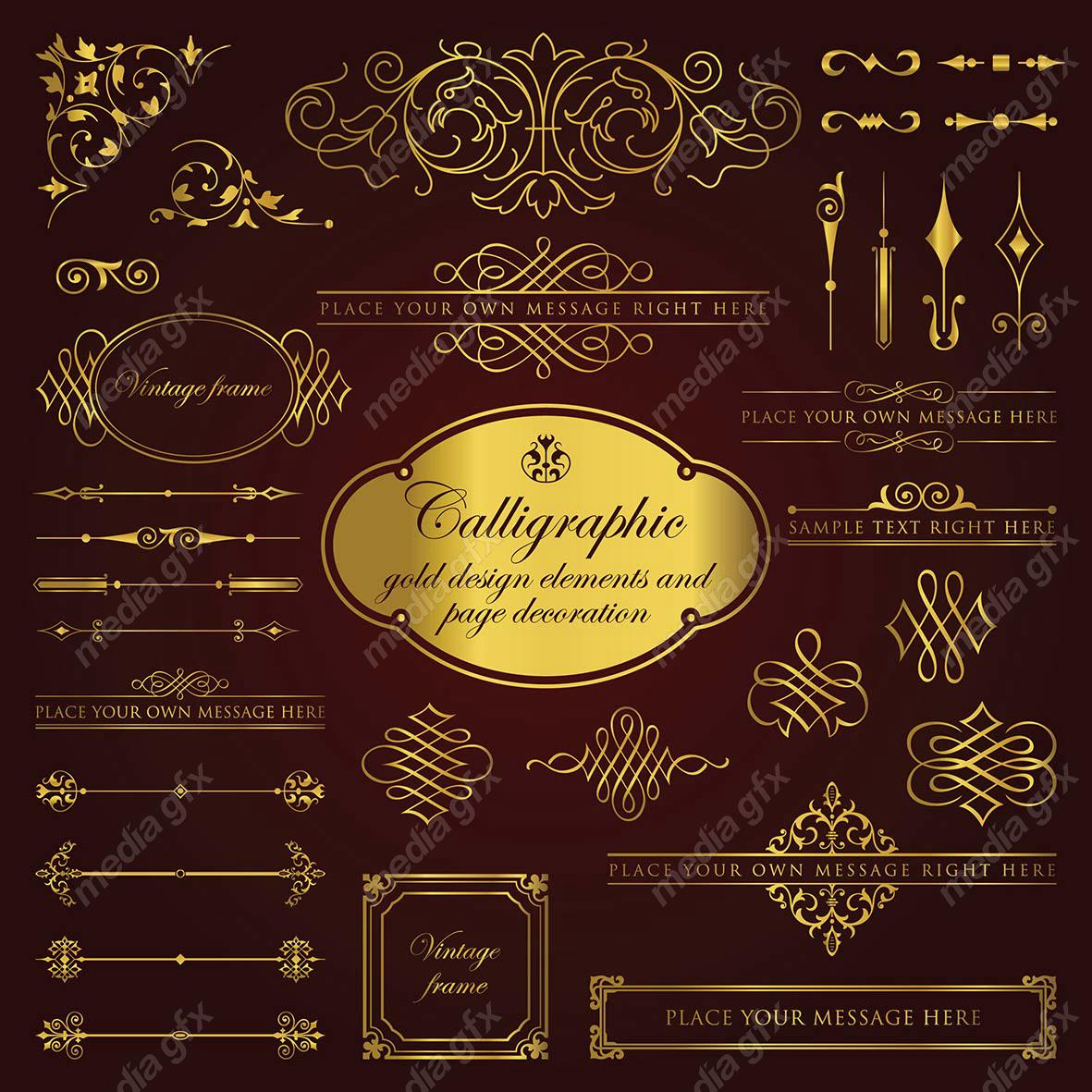 وکتور کادر و حاشیه، جدا کننده و عناصر تزئینی طلایی اسلیمی MV001760