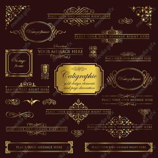 وکتور کادر و حاشیه، جدا کننده و عناصر تزئینی طلایی اسلیمی MV001761