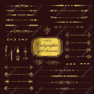 وکتور کادر و حاشیه، جدا کننده و عناصر تزئینی طلایی اسلیمی MV001762