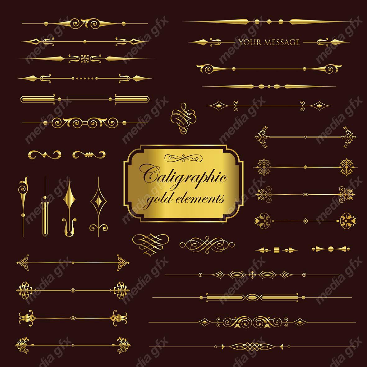 وکتور کادر و حاشیه، جدا کننده و عناصر تزئینی طلایی اسلیمی MV001762