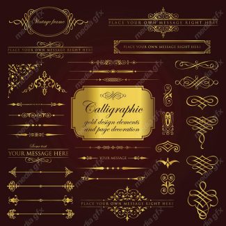 وکتور کادر و حاشیه، جدا کننده و عناصر تزئینی طلایی اسلیمی MV001763