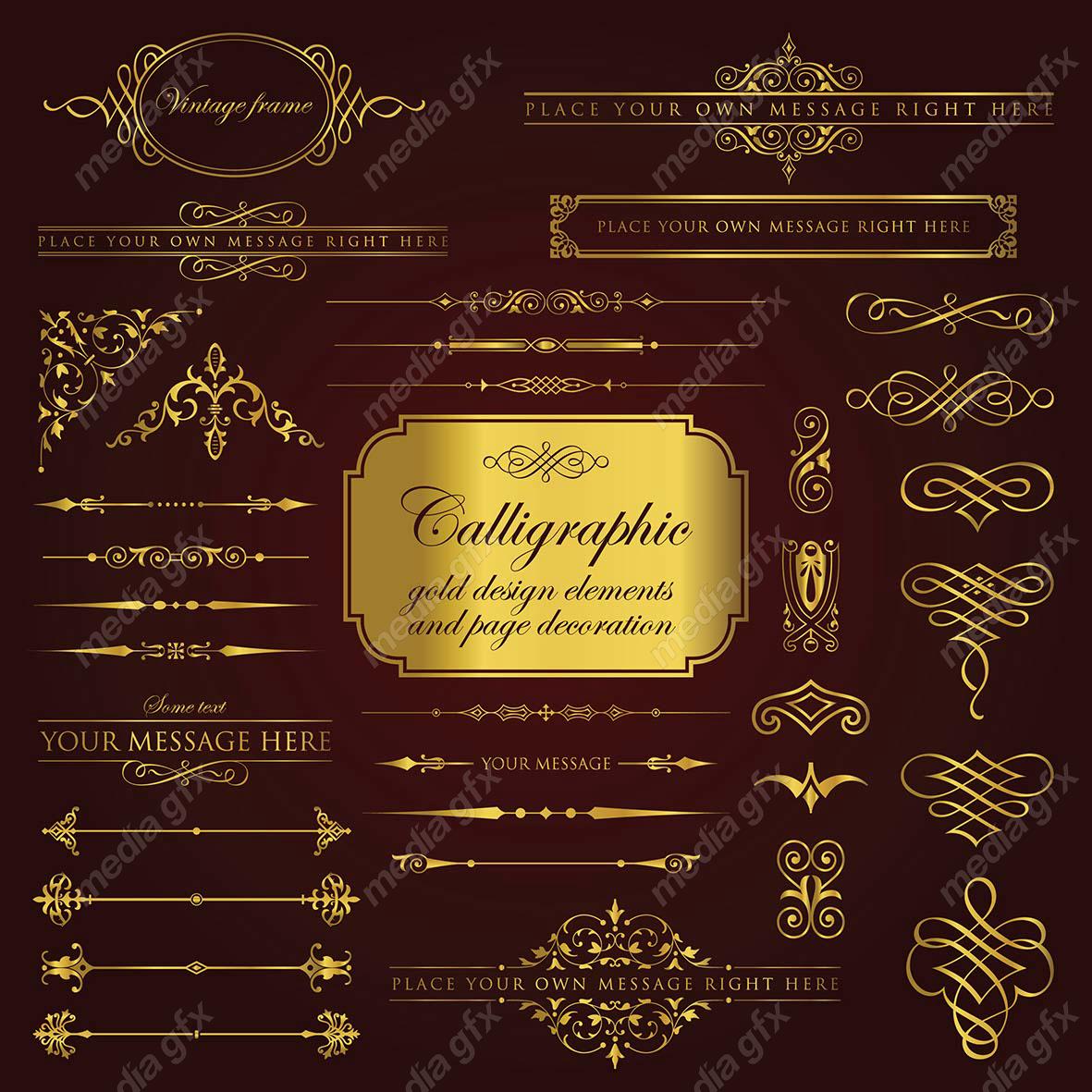 وکتور کادر و حاشیه، جدا کننده و عناصر تزئینی طلایی اسلیمی MV001763