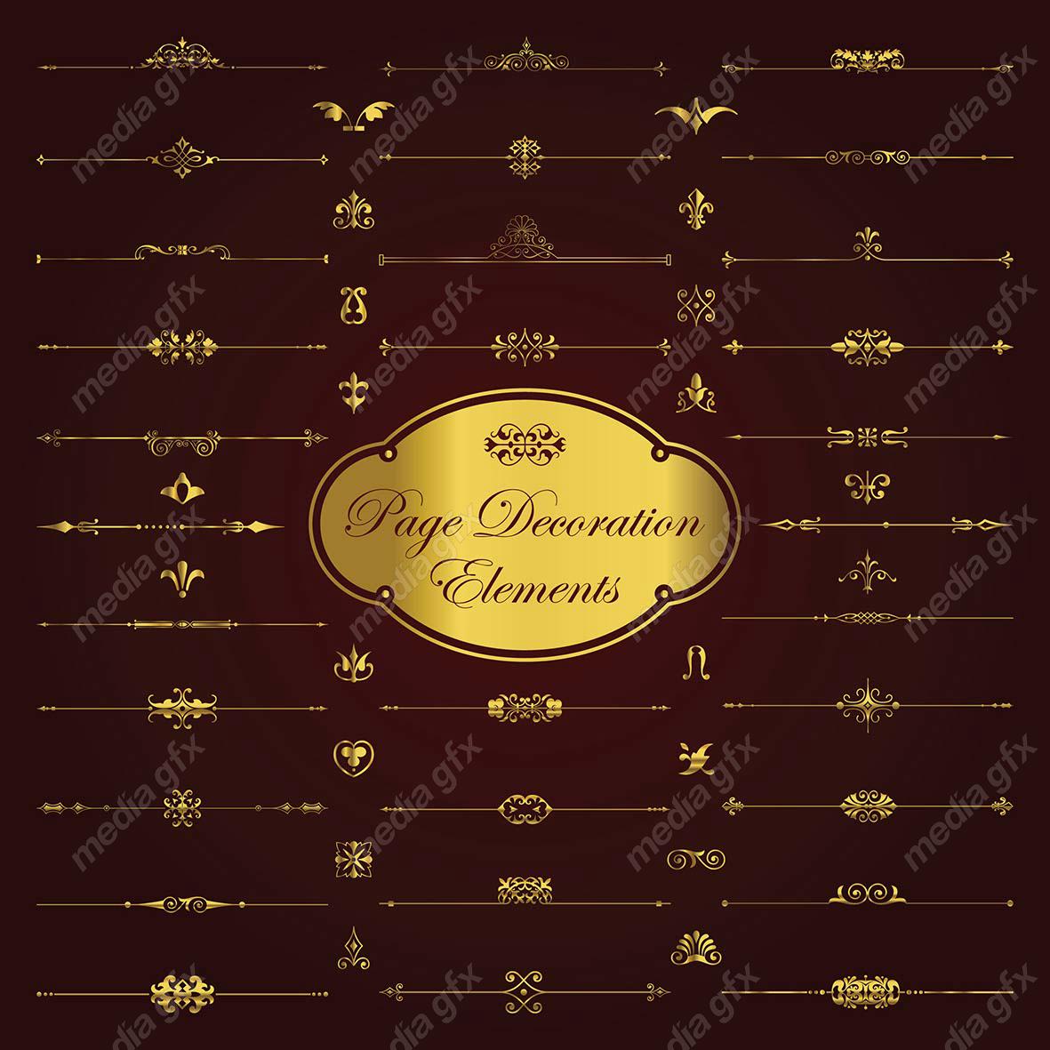 وکتور کادر و حاشیه، جدا کننده و عناصر تزئینی طلایی اسلیمی MV001768