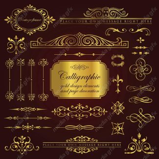 وکتور کادر و حاشیه، جدا کننده و عناصر تزئینی طلایی اسلیمی MV001770