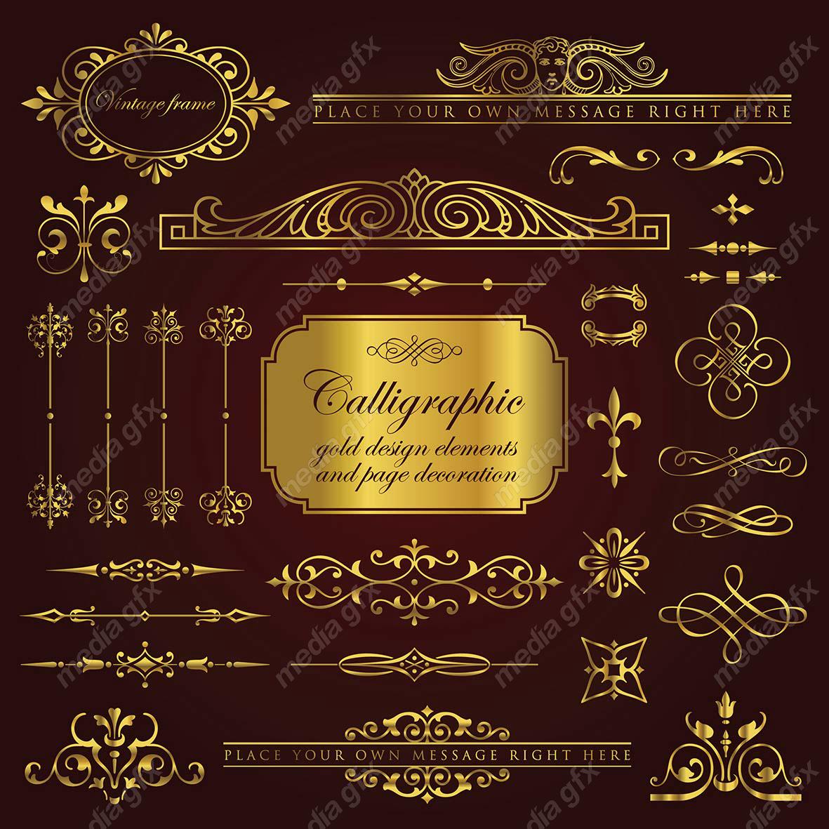 وکتور کادر و حاشیه، جدا کننده و عناصر تزئینی طلایی اسلیمی MV001770