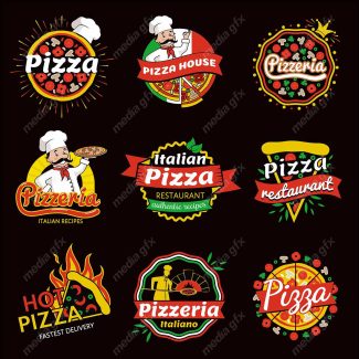وکتور ست طرح لوگوی پیتزا و فست فود متنوع و جذاب MV001774