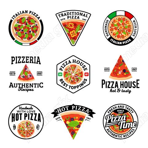 وکتور ست طرح لوگوی پیتزا و فست فود متنوع و جذاب MV001777