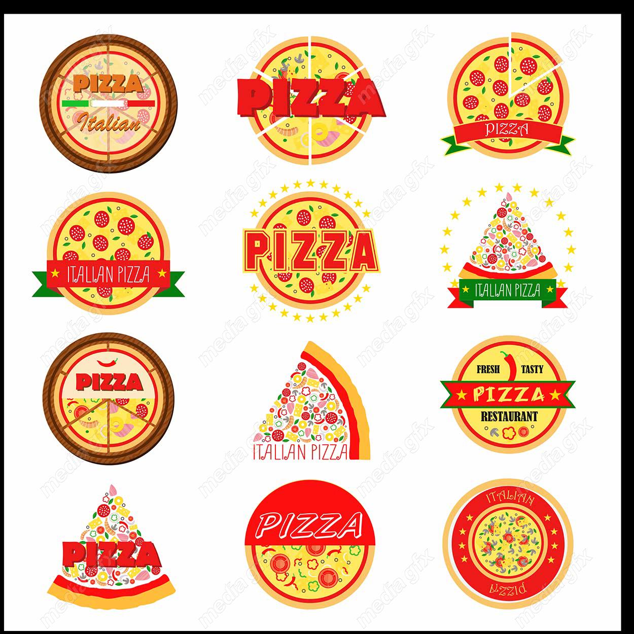 وکتور ست طرح لوگوی پیتزا و فست فود متنوع و جذاب MV001780