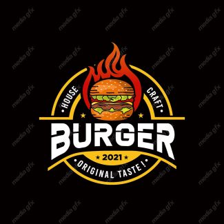 وکتور طرح لوگوی همبرگر و فست فود آتشین MV001873