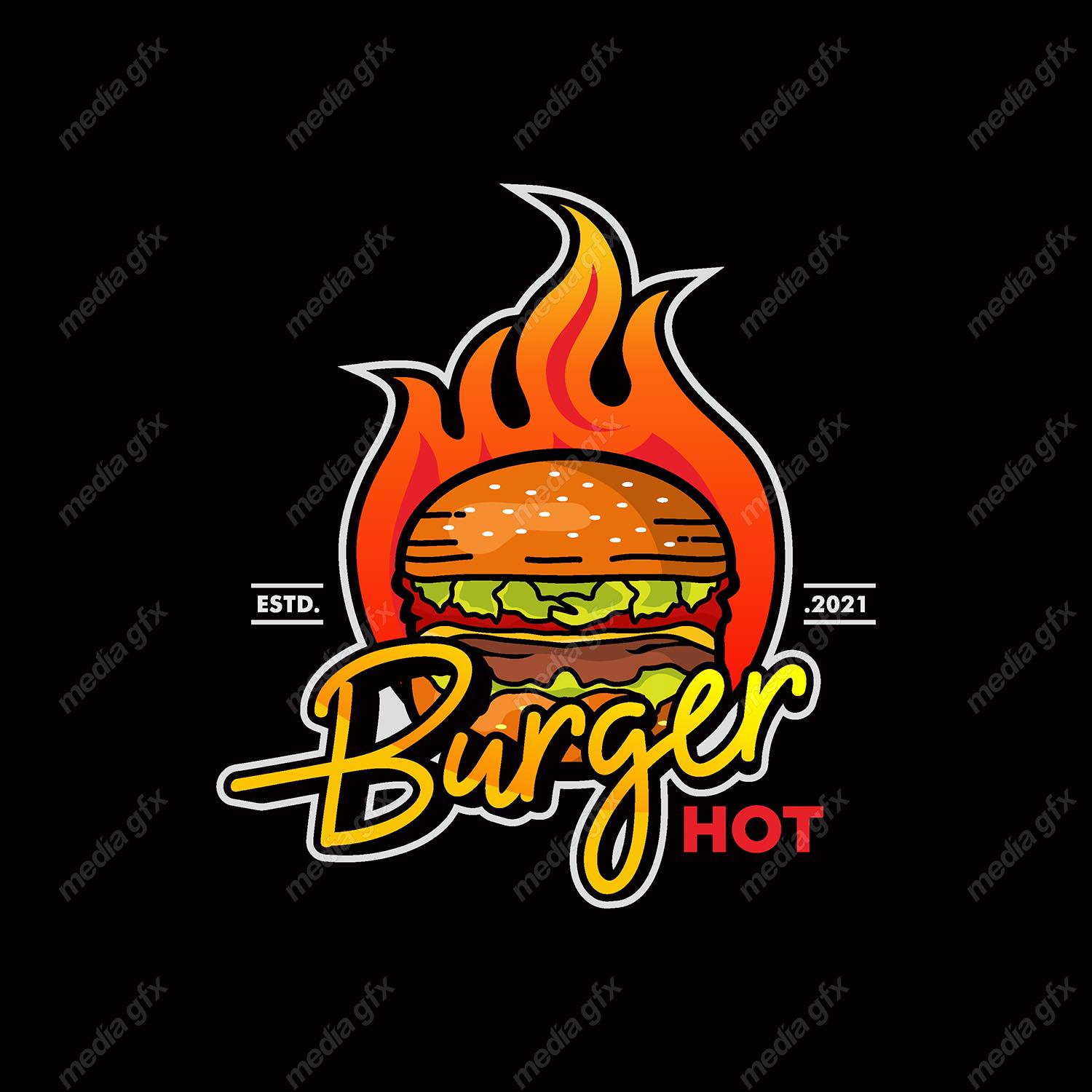 وکتور طرح لوگوی همبرگر و فست فود آتشین MV001875
