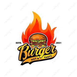وکتور طرح لوگوی همبرگر و فست فود آتشین MV001876