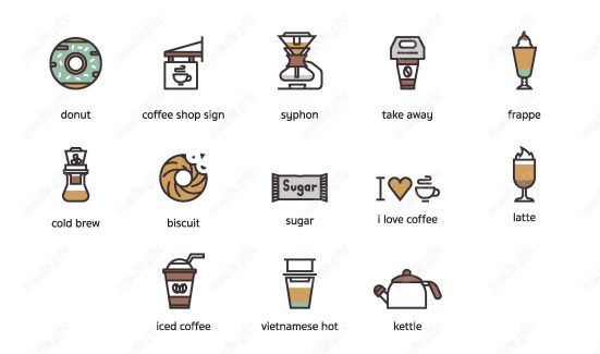 وکتور ست آیکون چای ساز، اسپرسوساز و فنجان قهوه MV001888