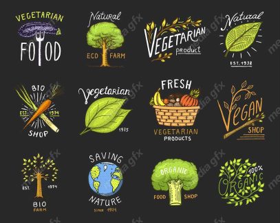 وکتور طرح لیبل و برچسب ارگانیک، گیاهی، طبیعی و وگن MV001889