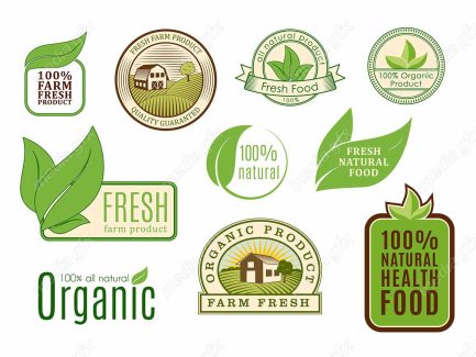 وکتور طرح لیبل و برچسب ارگانیک، گیاهی، طبیعی و وگن MV001890