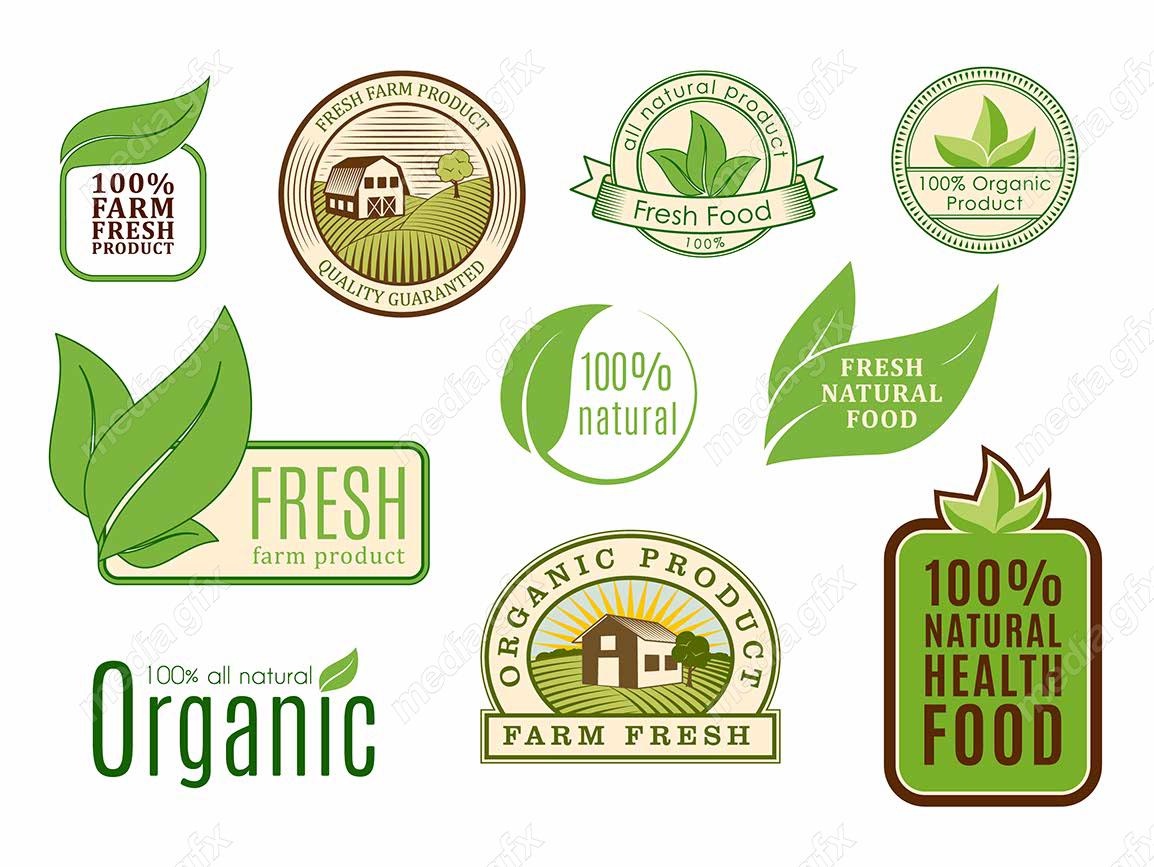 وکتور طرح لیبل و برچسب ارگانیک، گیاهی، طبیعی و وگن MV001890