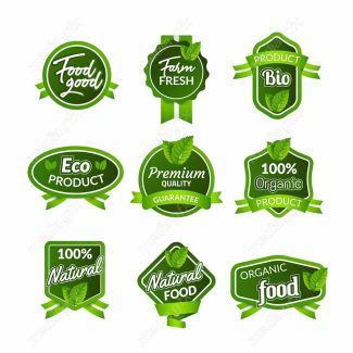 وکتور طرح لیبل و برچسب ارگانیک، گیاهی، طبیعی و وگن MV001891