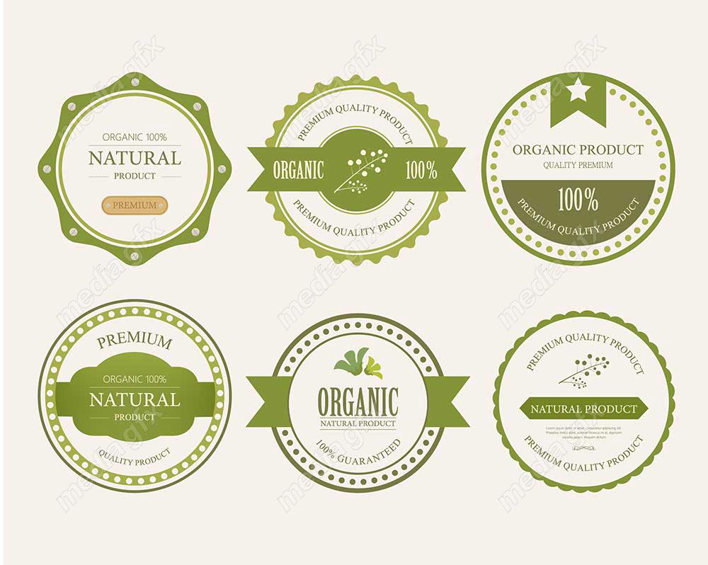 وکتور طرح لیبل و برچسب ارگانیک، گیاهی، طبیعی و وگن MV001892