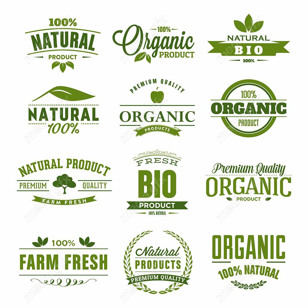 وکتور طرح لیبل و برچسب ارگانیک، گیاهی، طبیعی و وگن MV001894