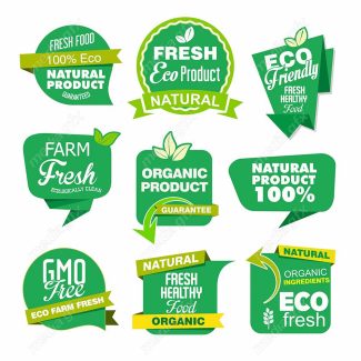وکتور طرح لیبل و برچسب ارگانیک، گیاهی، طبیعی و وگن MV001896