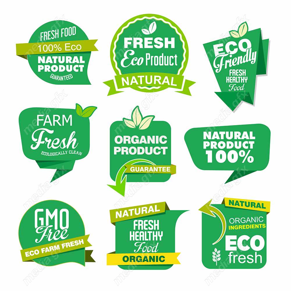 وکتور طرح لیبل و برچسب ارگانیک، گیاهی، طبیعی و وگن MV001896