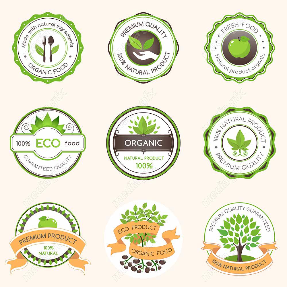 وکتور طرح لیبل و برچسب ارگانیک، گیاهی، طبیعی و وگن MV001897