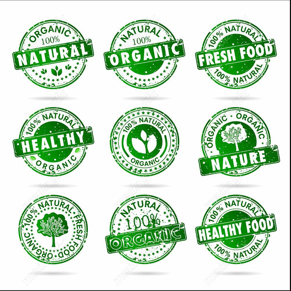 وکتور طرح لیبل و برچسب ارگانیک، گیاهی، طبیعی و وگن MV001898