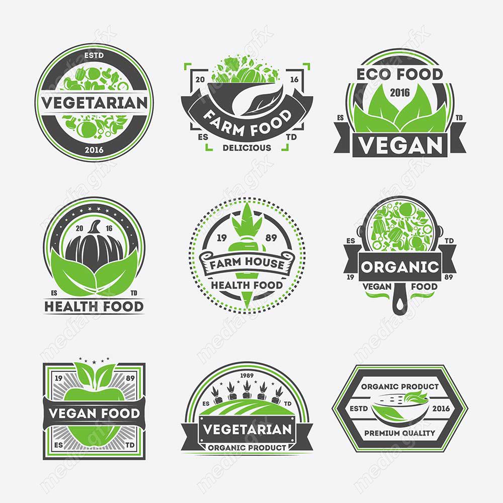 وکتور طرح لیبل و برچسب ارگانیک، گیاهی، طبیعی و وگن MV001899