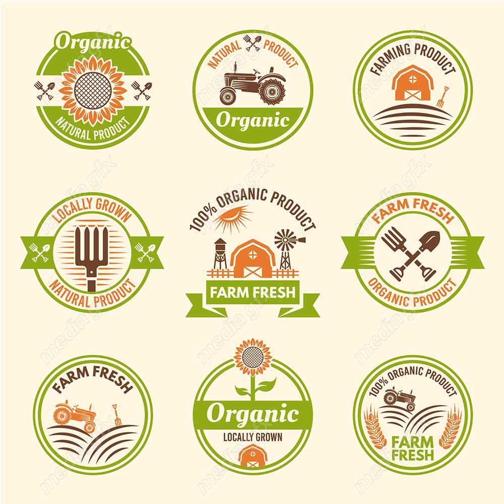 وکتور طرح لیبل و برچسب ارگانیک، گیاهی، طبیعی و وگن MV001900