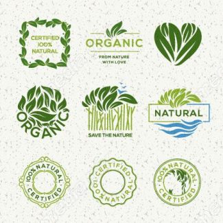 وکتور طرح لیبل و برچسب ارگانیک، گیاهی، طبیعی و وگن MV001905