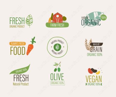 وکتور طرح لیبل و برچسب ارگانیک، گیاهی، طبیعی و وگن MV001906
