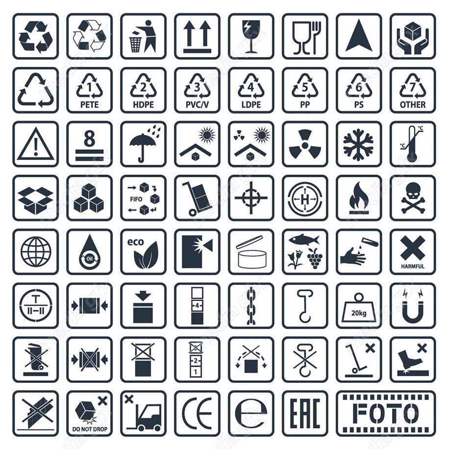 وکتور علائم و نماد حمل و نقل، نگهداری، دفع و بازیافت محصول MV000687
